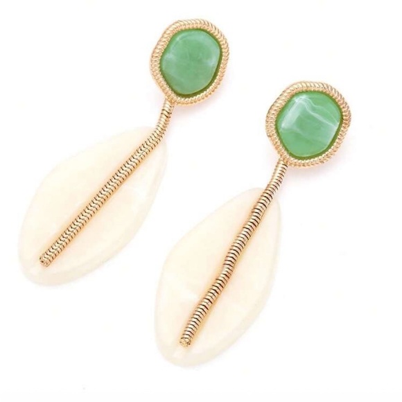 Zara  Green Stone & Ivory Drop Earrings - Picture 4 of 4